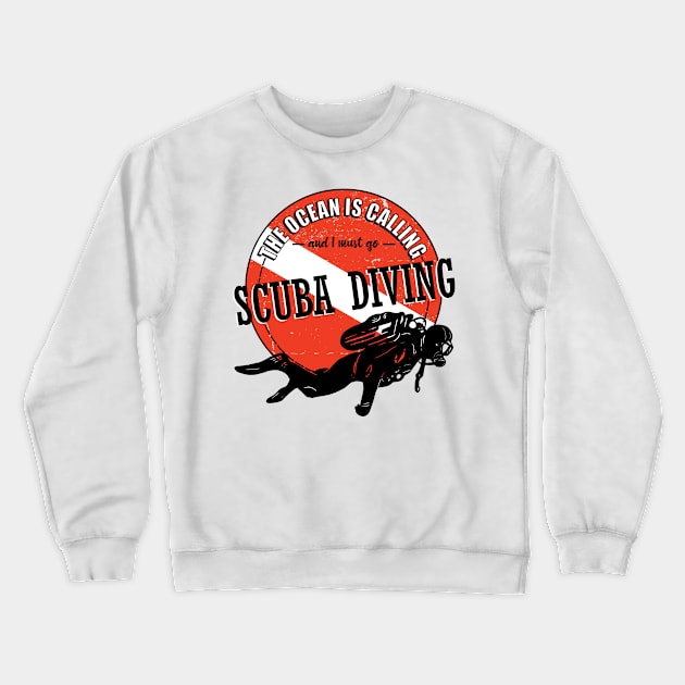 The Ocean is Calling Scuba Diver Scuba Flag Crewneck Sweatshirt by Anassein.os